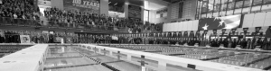Black and white image of the University of Iowa swimming pools