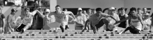 Doing hurdles during a high school track meet