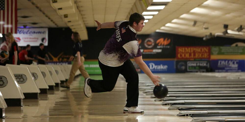 Throwing the ball during a bowling match