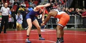 Two students during a wrestling match